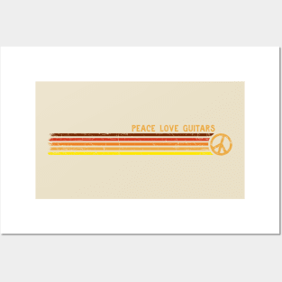 PEACE LOVE GUITARS Sunset Retro Stripes Posters and Art